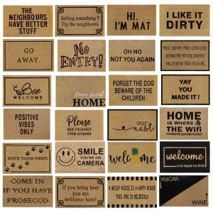 Natural Coir 60cm x 40cm heavy duty doormats with rubber base with humourous message (hide packages from the husband)