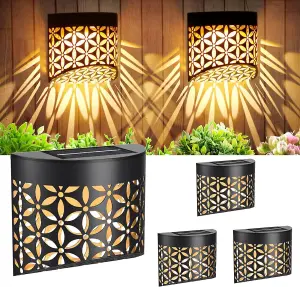 Solar Fence Lights 4-Pack - Waterproof Decorative Garden Lights with Hollow Petal Patterns for Outdoor Use