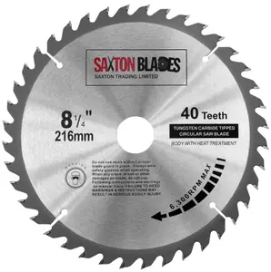 Saxton TCT21640T Saxton TCT Circular Wood Saw Blade 216mm x 40Teeth x 30mm Bore + 16, 20 and 25mm Rings