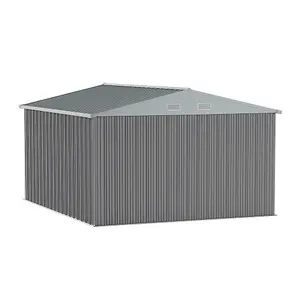 10x12ft Grey Apex Metal Garden Storage Shed Outdoor  Storage Shed with Lockable Double Door