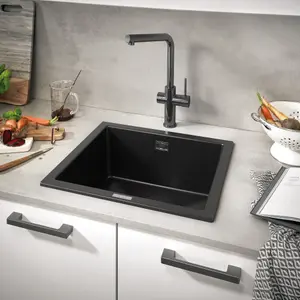 Grohe K700U Granite Black Anthracite effect Composite quartz 1 Bowl Kitchen sink 457mm x 533mm