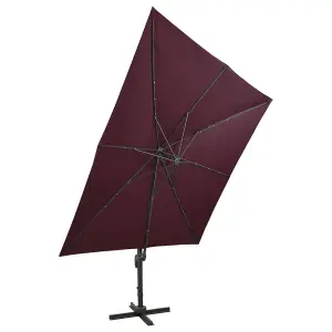 Berkfield Cantilever Umbrella with Pole and LED Lights Bordeaux Red 300 cm