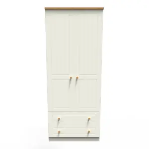 Lancaster 2 Door 2 Drawer Wardrobe in Cream & Oak (Ready Assembled)