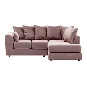 Brooklyn Plush Velvet 3 to 4 Seater L Shaped Corner Sofa Foam Pink Right Hand Facing