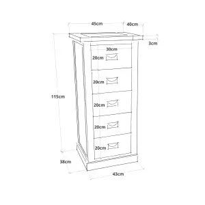 Tirolo 5 Drawer Narrow Chest of Drawers Bras Drop Handle