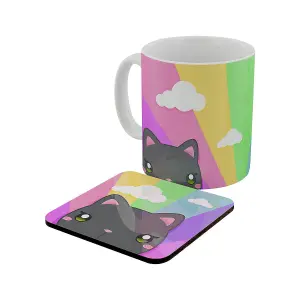 Inquisitive Creatures Kawaii Kitten Rainbow Mug & Coaster Set Multicoloured (One Size)