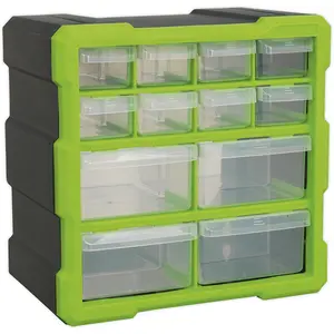 260 x 160 x 265mm 12 Drawer Parts Cabinet - GREEN - Wall Mounted / Standing Box