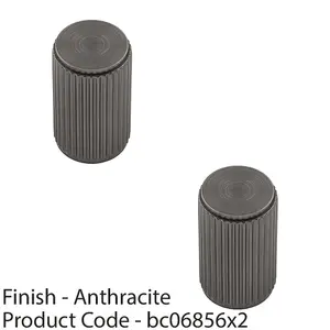 2 PACK - Lined Reeded Cylinder Door Knob - 18mm Dia - Anthracite Grey Cabinet Pull Handle