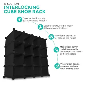 LIVIVO Multi-Purpose 16-Section Interlocking Cube Shoe Rack Organiser with Back Panels - Holder with Space for 16 Pairs of Shoes