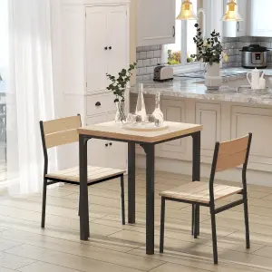 HOMCOM 3 Pcs Compact Dining Table 2 Chairs Set, Light Wood Grain