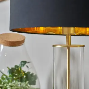 ValueLights Balan Matt Gold and Clear Tube Table Lamp with Black Gold Shade