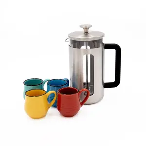 5pc Cafetière Set with Pisa 8-Cup Stainless Steel Cafetière and Four Ceramic Espresso Cups