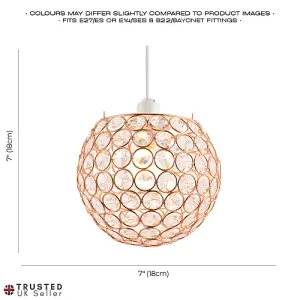 Modern Round Copper Globe Easy Fit Pendant Shade with Small Clear Acrylic Beads