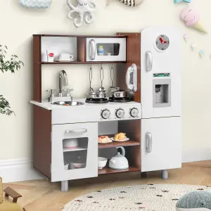 Costway Toddler Kitchen Playset Wooden Kids Pretend Play Kitchen w/ Realistic Lights & Sounds