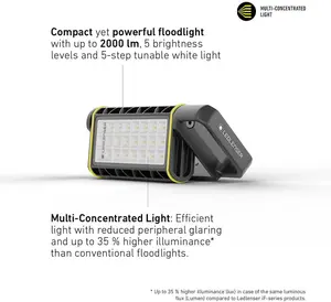 Ledlenser AF4R Rechargeable 2000lm LED Cordless Area Work Light Floodlight, IP67, Tripod Mounting, Up To 20H Battery, USB-C