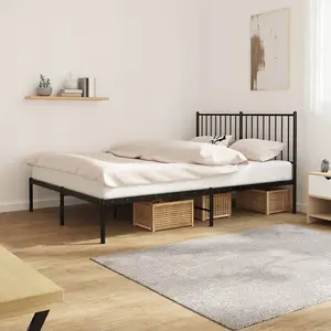 Berkfield Metal Bed Frame with Headboard Black 135x190 cm 4FT6 Double