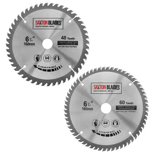 Saxton TCT160MXB TCT Circular Blade 160mm x 48 & 60 Teeth x 20mm Bore & 16mm Ring Pack of 2