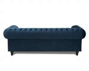 Chesterfield Velvet Fabric 3 Seater Sofa, Midnight Blue