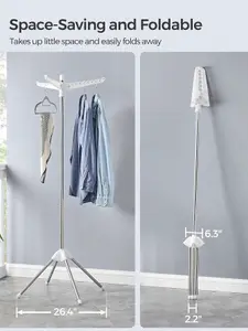 SONGMICS Clothes Drying Rack, Quadripod Laundry Air-Drying Rack, Space-Saving And Foldable With 3 Arms,  Stainless Steel, Silver