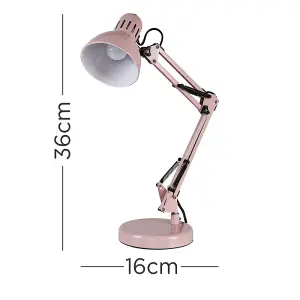 ValueLights Monda Retro Designer Style Adjustable Pink Metal Bedside Desk Table Lamp