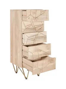 Light Gold Tall Chest of Drawers - Solid Mango Wood - L40 x W45 x H120 cm