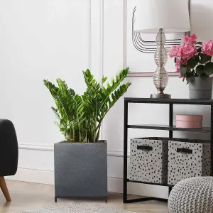 IDEALIST™ 33cm Square Planter, Black Slate Effect Indoor Planter on 5cm Detachable Metal Stand H42 L33 W33 cm, 42.9L