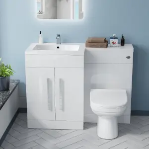 Nes Home 1100mm Left Hand Vanity Sink Basin Unit Back to Wall WC Toilet Bathroom Suite Debra