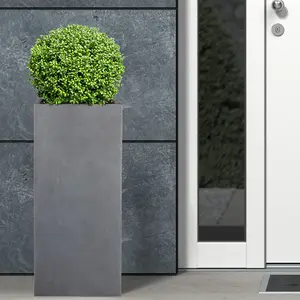 Set of 2 IDEALIST™ 50cm Tall Planter, Dark Grey Reinforced Stone Garden Planters, Outdoor Plant Pots L21 W21 H50 cm, 22L