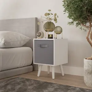 URBNLIVING 50cm Height Grey 1-Drawer Cube Shelving Unit with Scandinavian White Legs