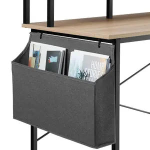 Desk with shelf and fabric bag - industrial wood light, oak Sonoma