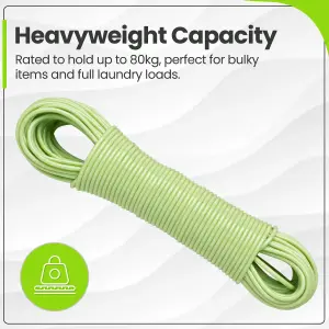 Hardys Clothes Washing Line - PVC Coated with Steel Core, Outdoor & Indoor Suitable Clothes Line, 80kg Capacity - 25m, Green