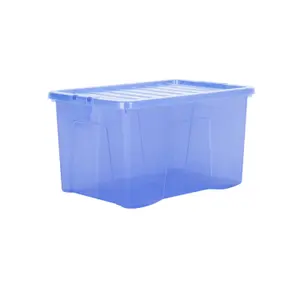 Wham Crystal Sparkle 10x 60L Plastic Storage Boxes with Lids Tint Sparkle Blue. Large Size, Strong (Pack of 10, 60 Litre)