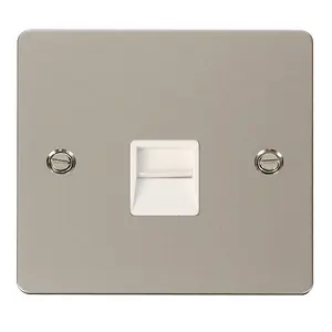 Flat Plate Pearl Nickel Secondary Telephone Single Socket - White Trim - SE Home