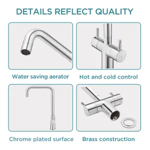 BATHWEST Kitchen Mixer Taps Brass Chromed Dual Lever U-Neck 360 Swivel Kitchen Sink Tap Basin Faucet