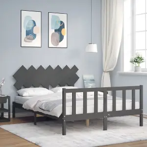 Berkfield Bed Frame with Headboard Grey King Size Solid Wood