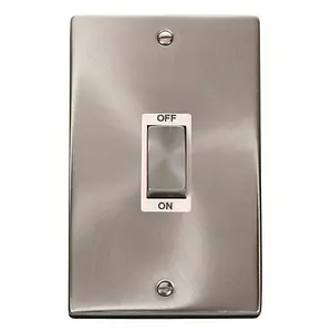 Satin / Brushed Chrome 2 Gang Ingot Size 45A Switch - White Trim - SE Home