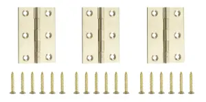 Polished Brass-plated Metal Butt Door hinge N162 (L)75mm (W)75mm, Pack of 3