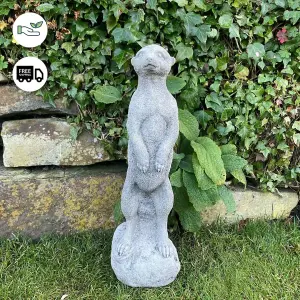 Stone Cast Standing Meerkat Garden Ornament