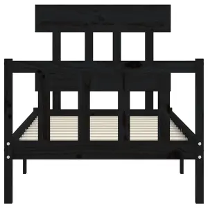 Berkfield Bed Frame with Headboard Black Small Single Solid Wood