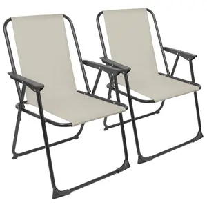 Harbour Housewares Folding Metal Beach Chairs - Matt Black/Beige - Pack of 2