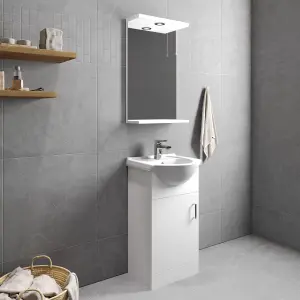 1 Door Bathroom Vanity Basin Unit with Round Basin - 450mm - Gloss White