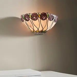 Tiffany Glass Wall Light Cream & Mackintosh Rose Shade Interior Sconce i00248