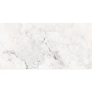 Santiago Gloss White & Blue Marble Effect Porcelain Wall & Floor Tile - Pack of 16 Tiles, 11m² - (L)600(W)1200mm