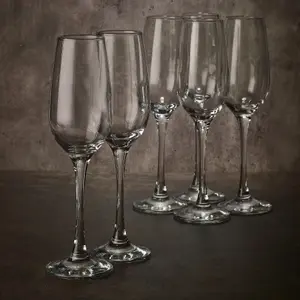 Queensway Home & Dining Height 23cm 200ml Set of 6 Glass Stemmed Champagne Prosecco Wine Flutes Glass Tumblers