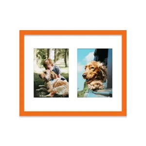 14x11 Inch 2 Opening Photo Collage Frame, Display Two 7x5 Inch Photos, Multi Aperture Family Picture Frame, Orange