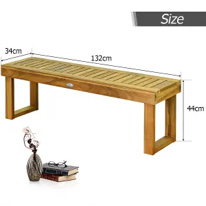 Costway Acacia Wood Patio Bench Outdoor Dining Bench Backless Farmhouse Bench