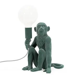 ValueLights Hanya Dark Green Velvet Monkey Bedside Table Lamp Animal Bedroom Light