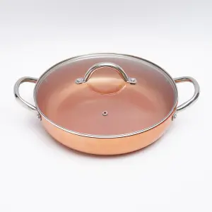 Copper 28Cm Shallow Family Casserole Pan With Lid