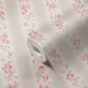 Galerie Maison Charme Beige Vintage Rose Stripe Motif Wallpaper Roll