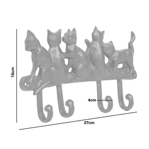 Woodside Cast Iron Cat Wall Hanger Four Hooks